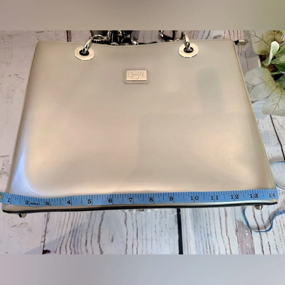 Biejo Classic Elegant Metallic Taupe and Black Shoulder Tote Bag - Picture 10 of 14